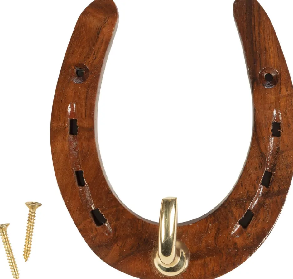 HKM Hufeisen-Halterung aus Holz und Messing