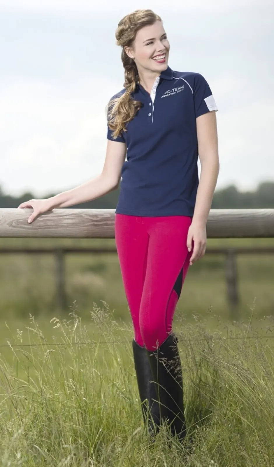 HKM PRO-TEAM Reithose -Neon Sports Team- Dreiviertel Silikon-Kniebesatz