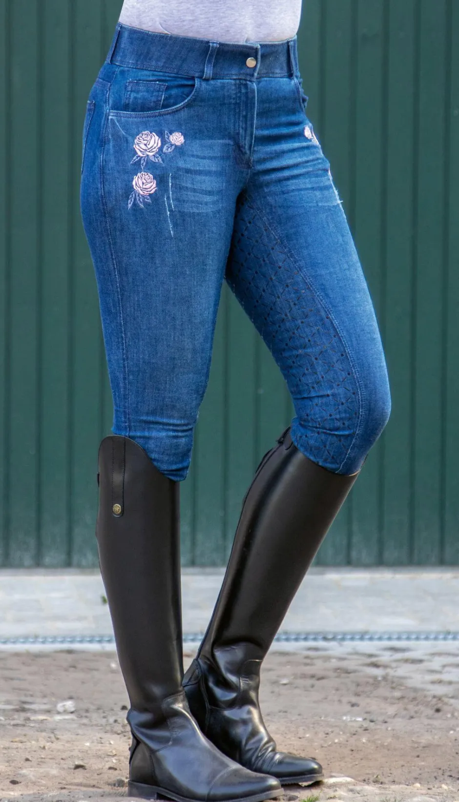 HKM Reithose -Flower Denim- Silikon-Vollbesatz