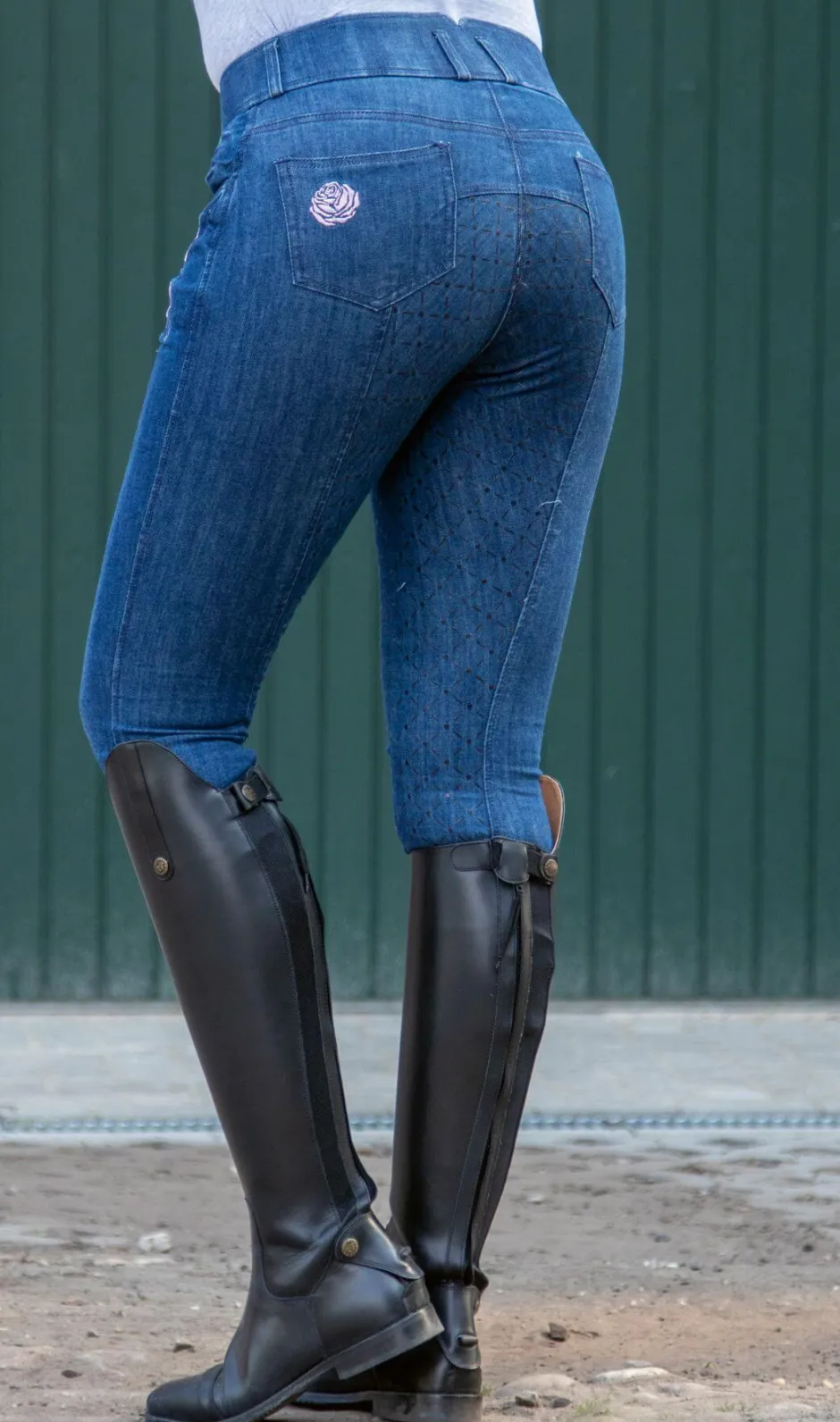 HKM Reithose -Flower Denim- Silikon-Vollbesatz