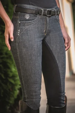 Lauria Garrelli Reithose -Neapel Denim- Alos Dreiviertel Besatz by HKM, Damengrösse 34, jeansblau/du